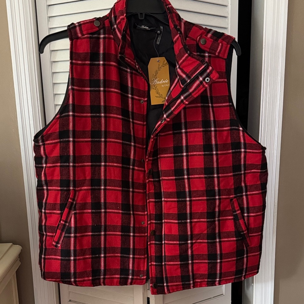 Red and Black Plaid  Vest